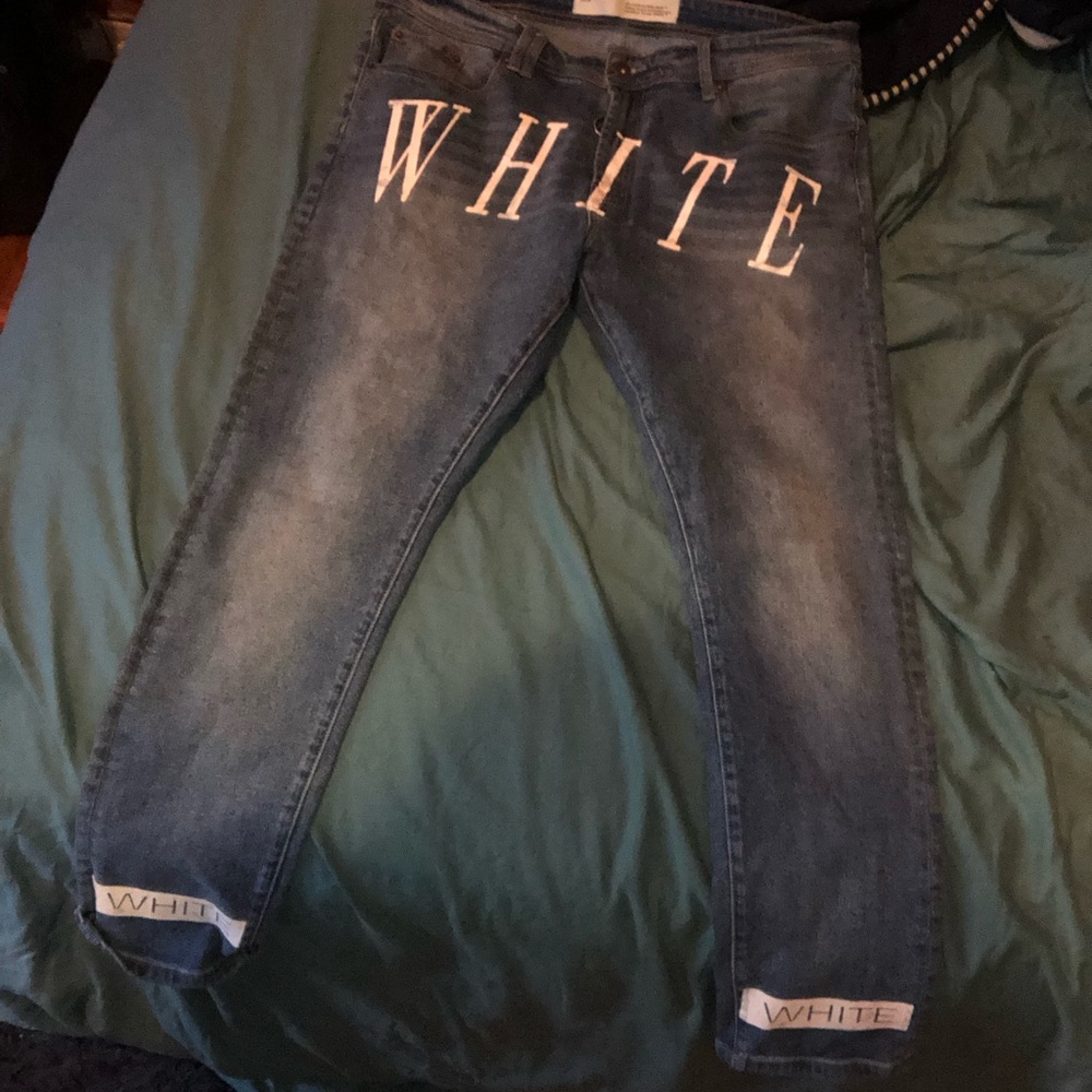 Blue off - white Denim Jeans with White Letterin